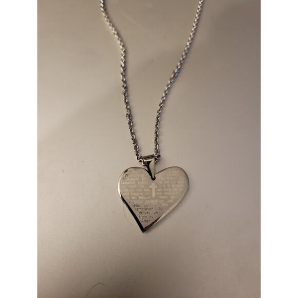 Stainless Steel Heart Necklace with Lords Prayer - Picture 2 of 7